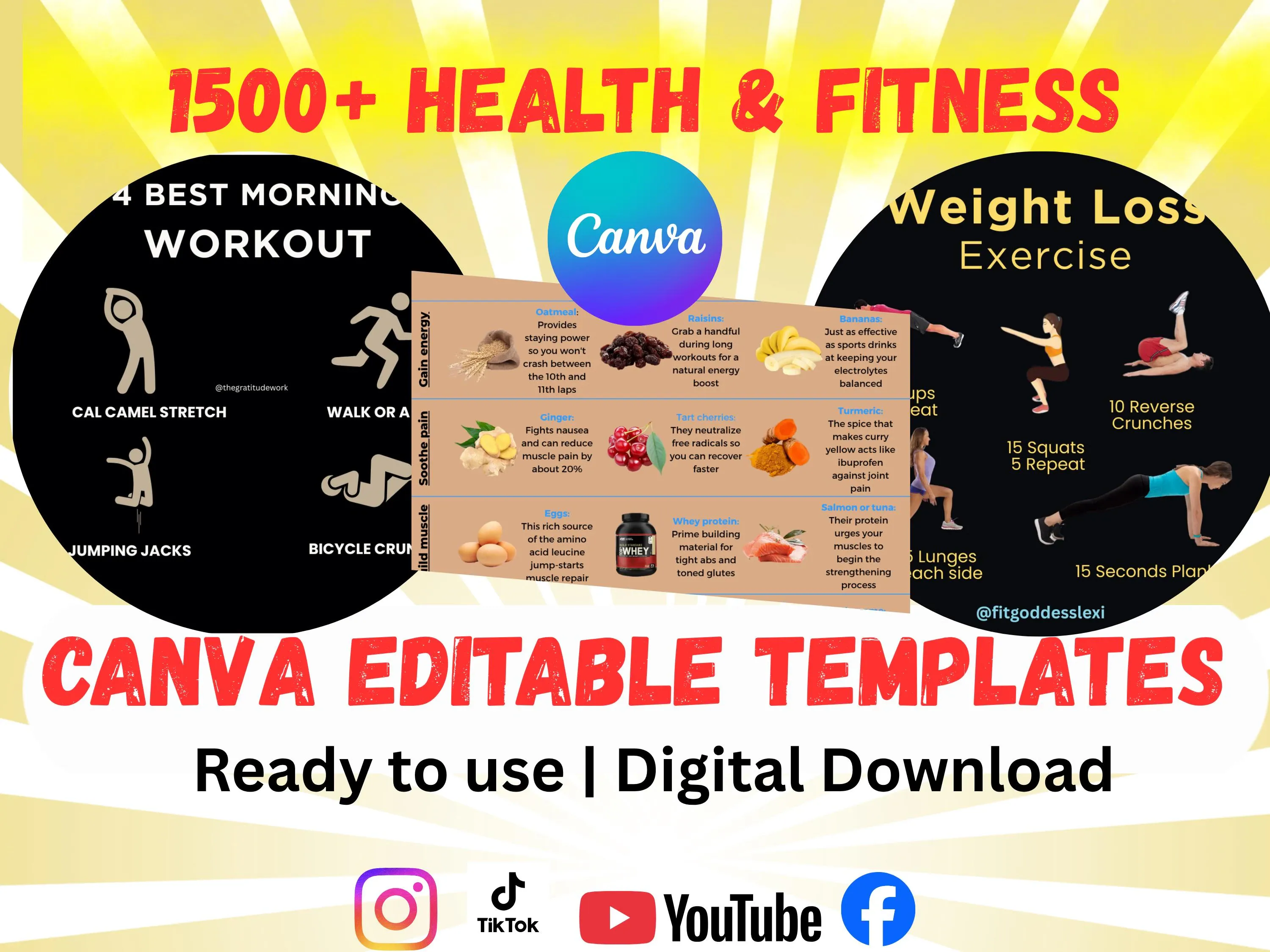 550+ Fitness & Health Infographic Templates Bundle | Ultimate Wellness Social Media Content Kit | Canva & PPT Digital Download