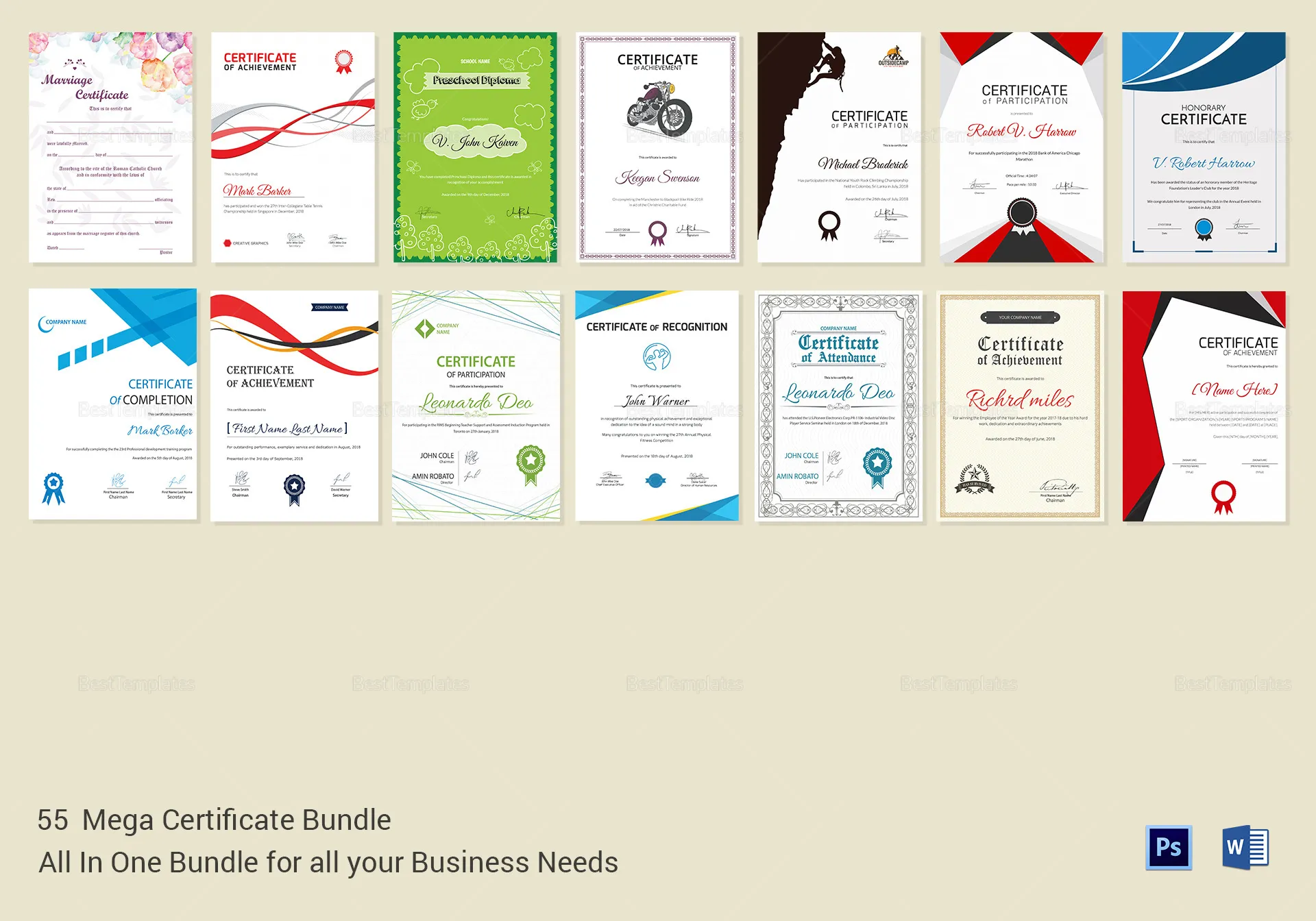 100 Professional Certificate Templates Mega Bundle | Editable Awards, Diplomas & Achievement Certificates | Instant Digital Download Asset Pack