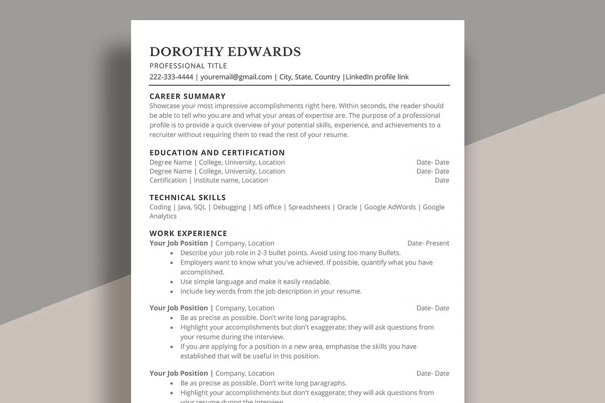 Professional CV Resume Template Vol. 11 – Modern ATS-Friendly Resume Bundle | Instant Digital Download