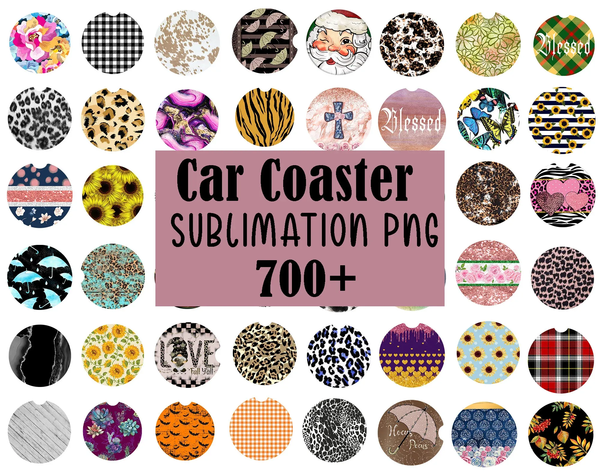 Christmas Car Coaster SVG Bundle – Festive Sublimation Designs, Instant Digital Download Template for DIY Car Accessories