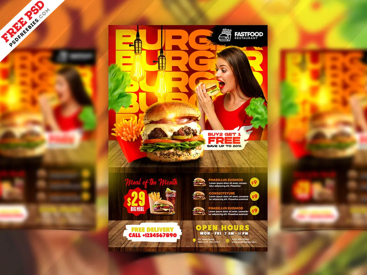 Burger Flyer & Menu Template Bundle – Professional Food & Restaurant Design – Editable PSD Digital Download