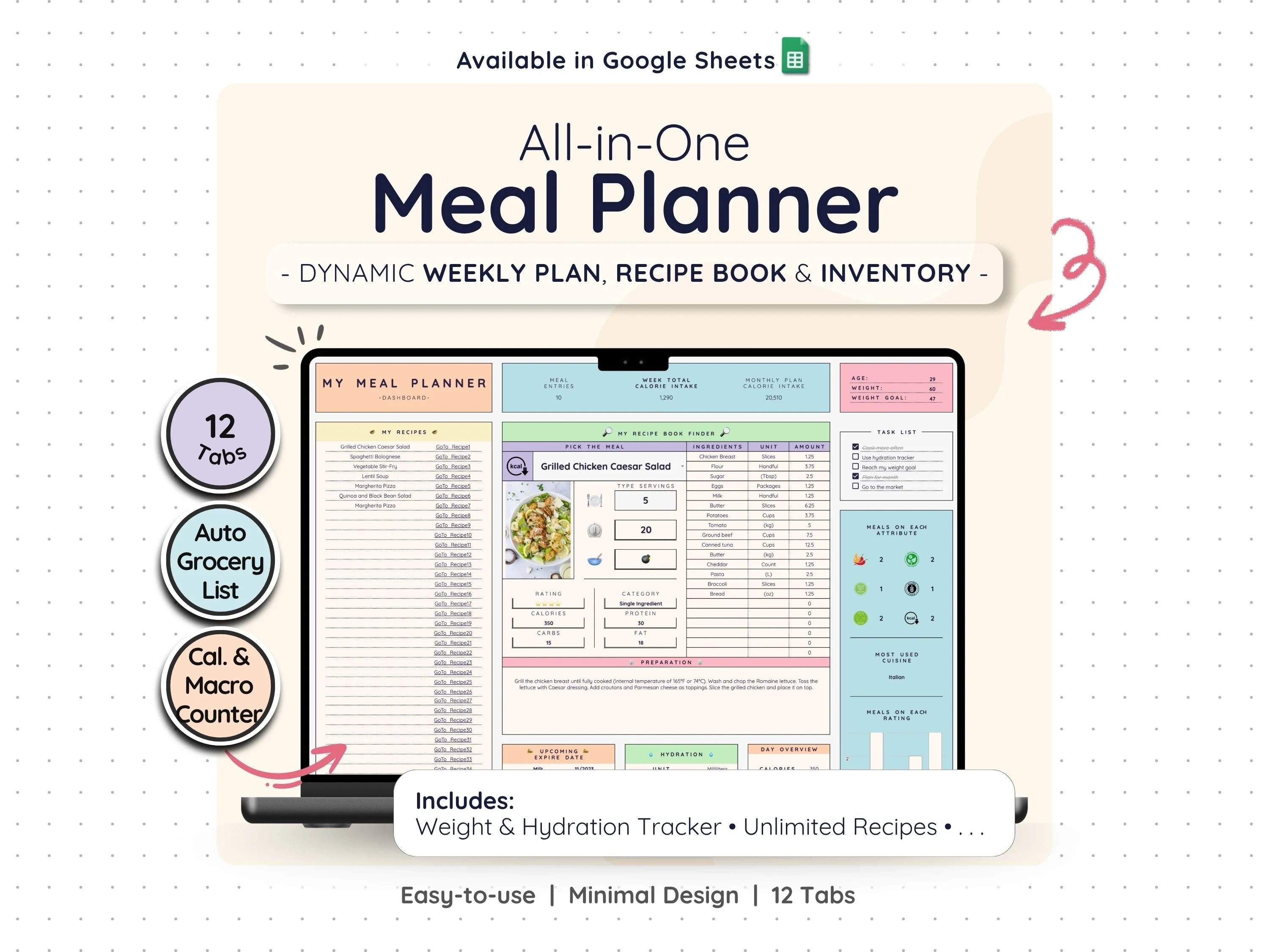 Ultimate Meal & Pantry Planner Bundle: Digital Meal Prep Template, Grocery Tracker & Kitchen Inventory System (Instant Download)