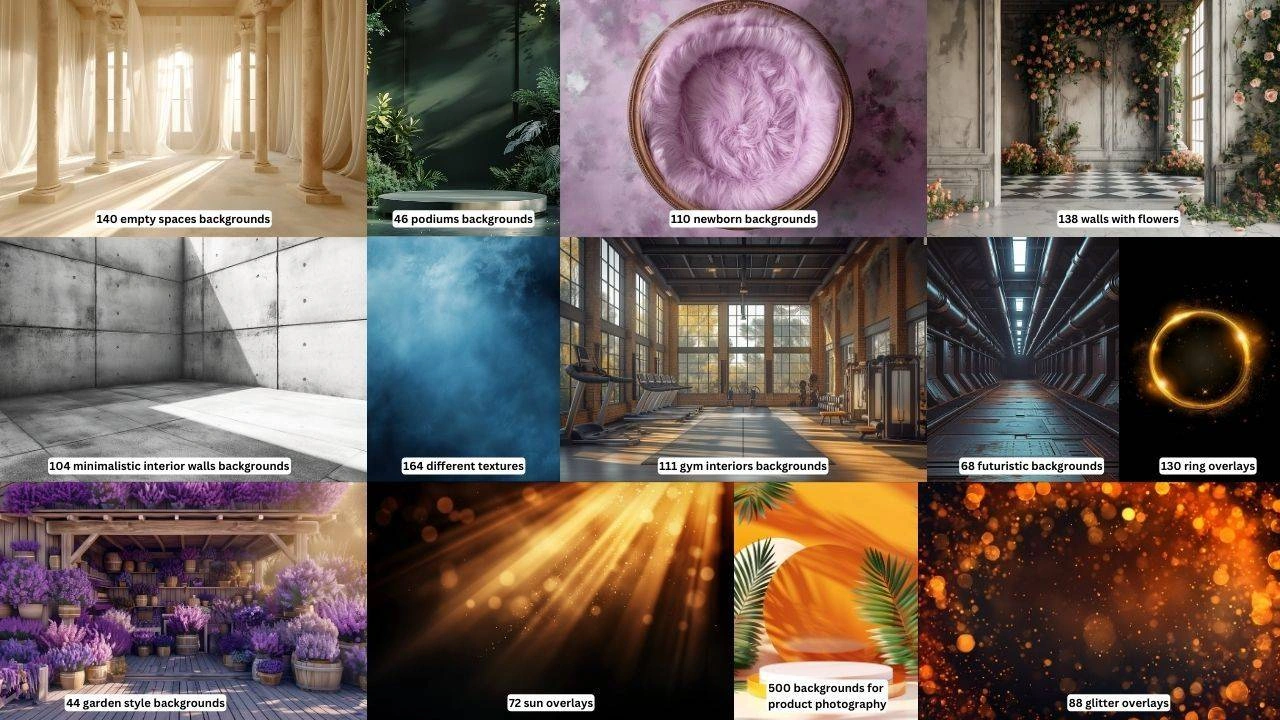 Professional Studio Backgrounds Bundle: 50+ High-Res Photography Backdrops – Instant Digital Download for Photographers & Content Creators
