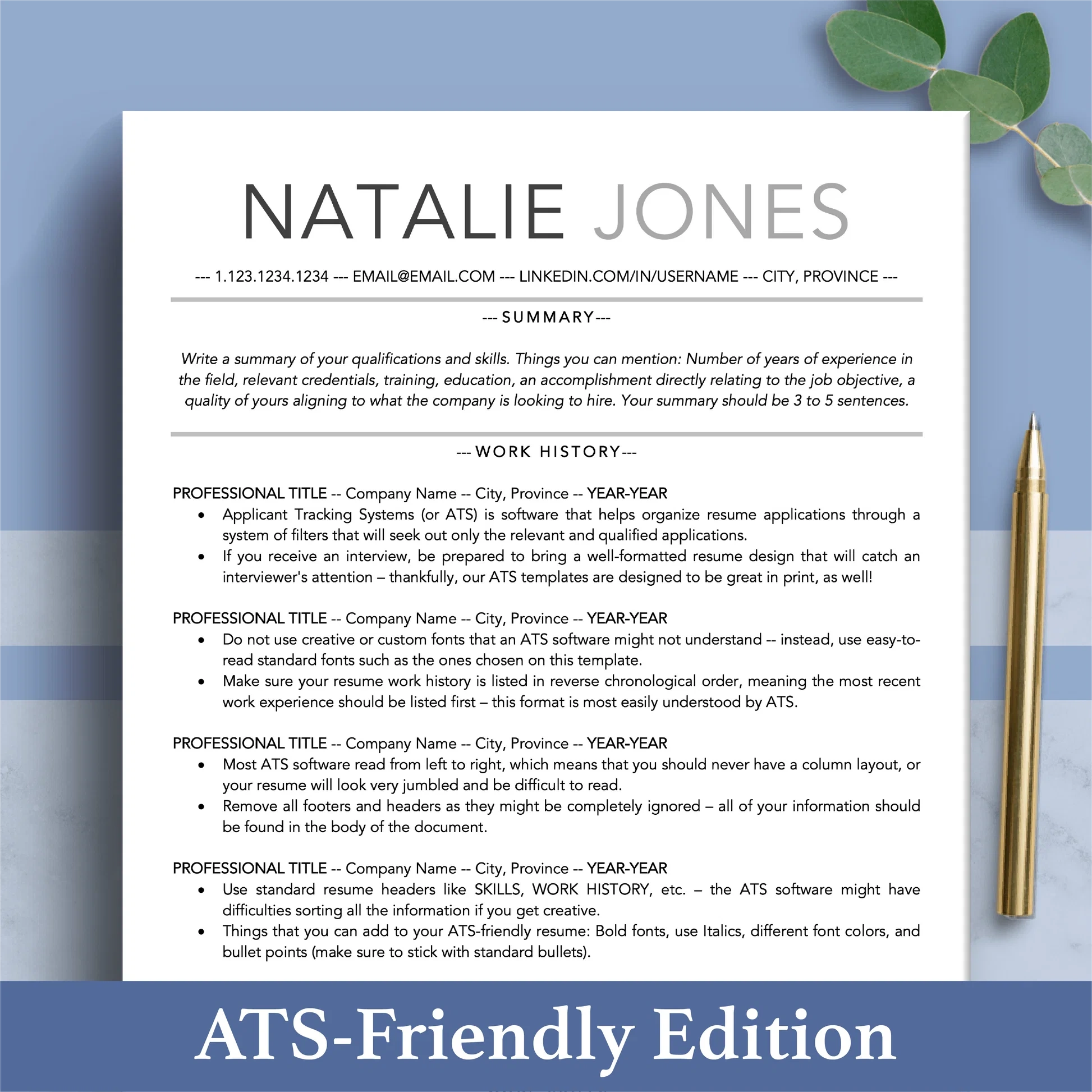 Professional CV Resume Template Vol. 28 | Modern ATS-Friendly Resume Bundle | Editable Digital Download for Career Success
