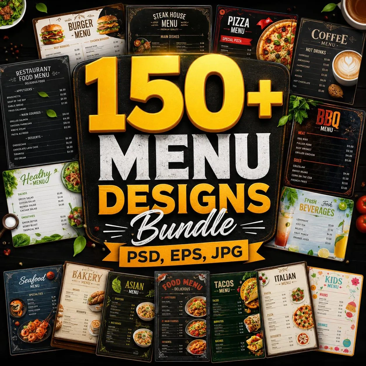 Restaurant Menu Template Bundle: Editable Digital Downloads for Modern Branding & Fast Design