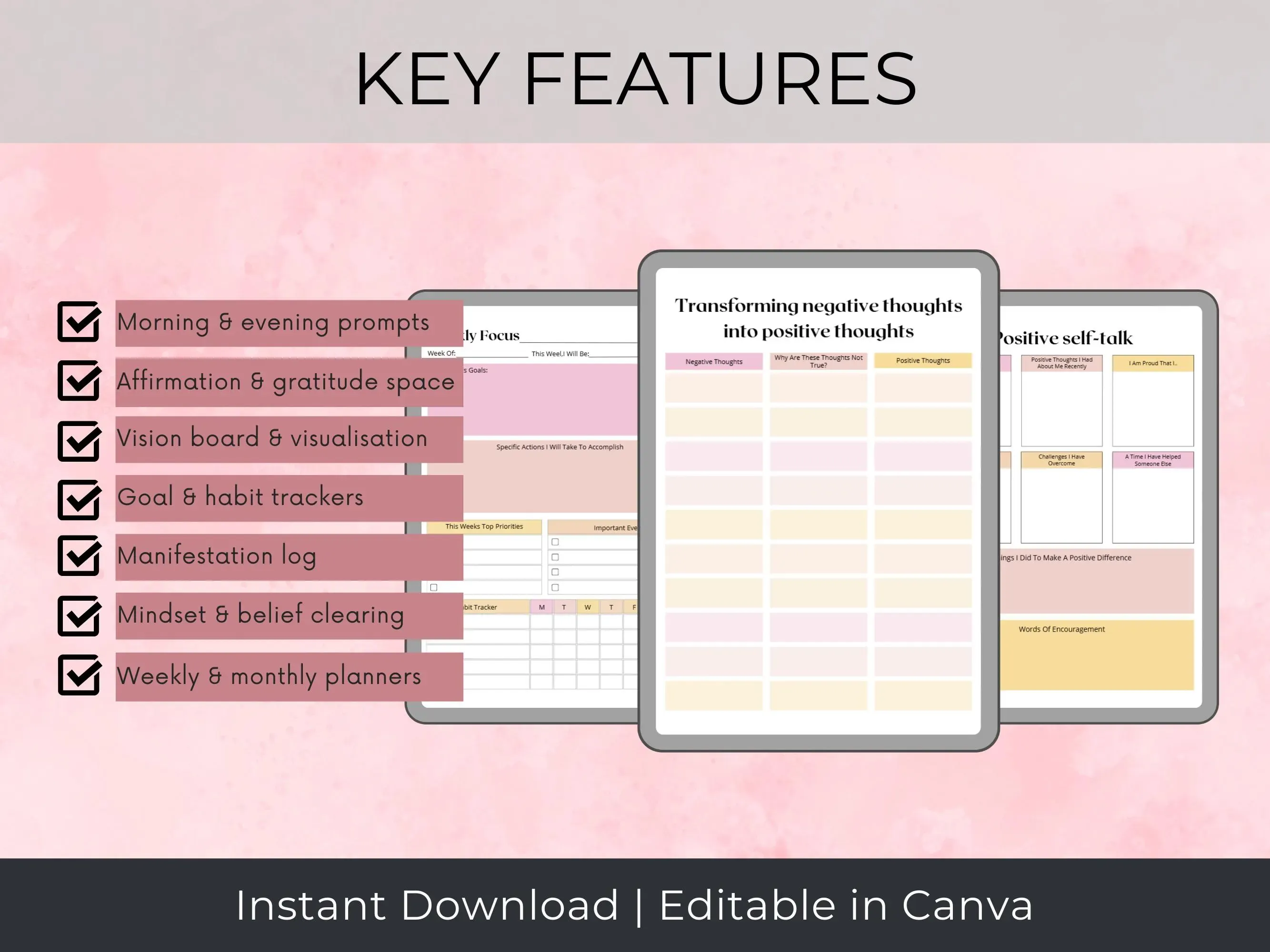 Gratitude Journal Canva Template Bundle: 50+ Daily Mindfulness Pages for Self-Care & Manifestation | Fully Editable Digital Download