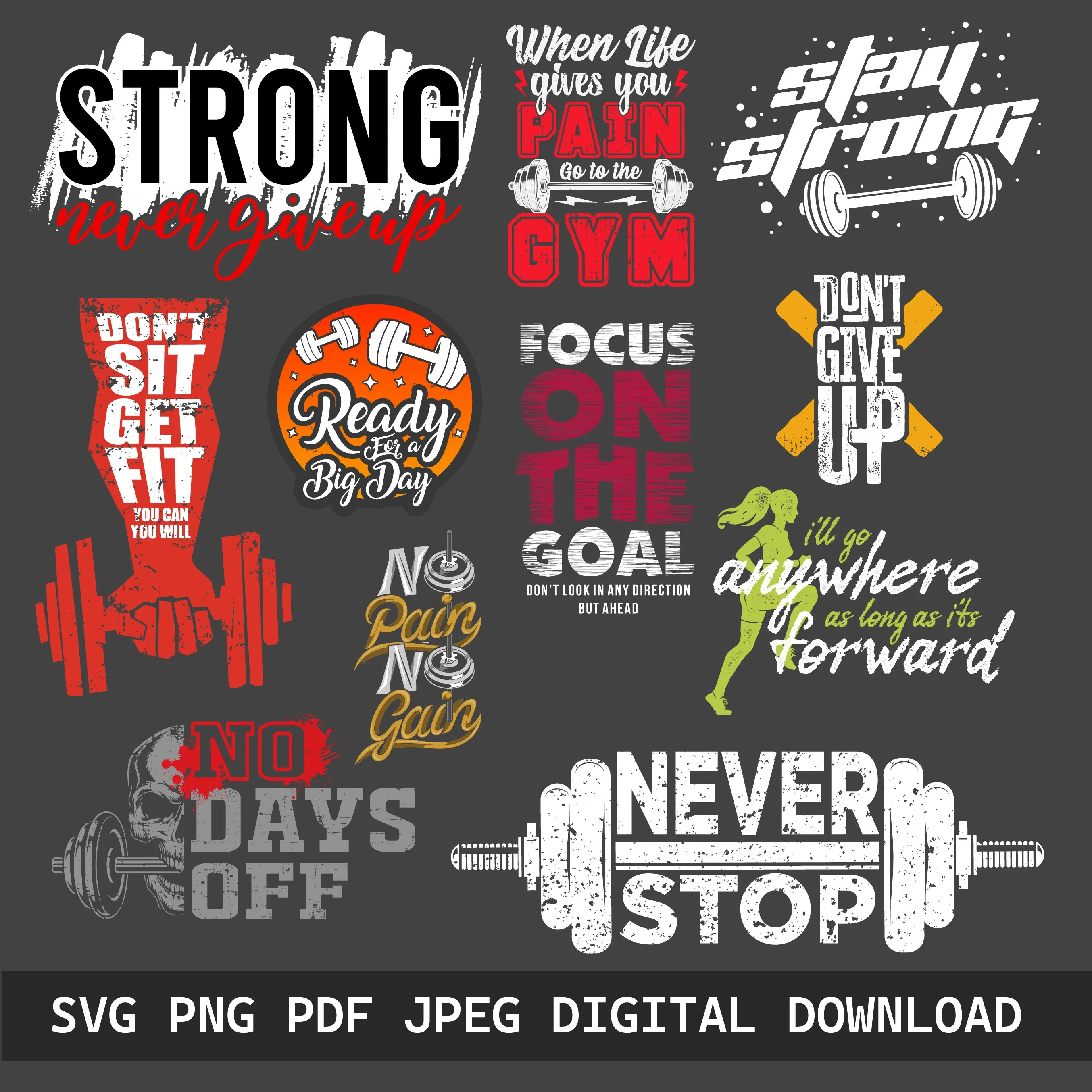 Ultimate Gym Fitness SVG Bundle: 40 High-Quality Workout Designs for Apparel & Print-on-Demand (Instant Digital Download)