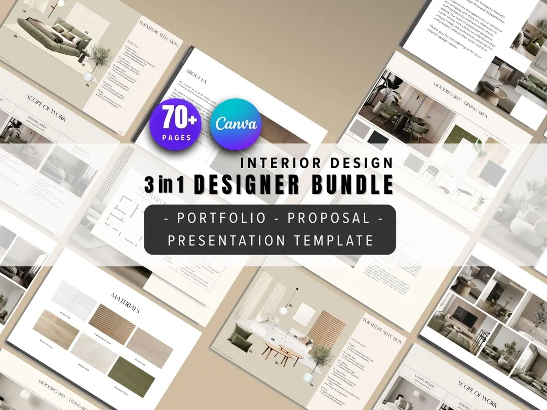 Nirosi Home Interior Design Template Bundle | Modern Aesthetic Digital Download for Professional Presentations