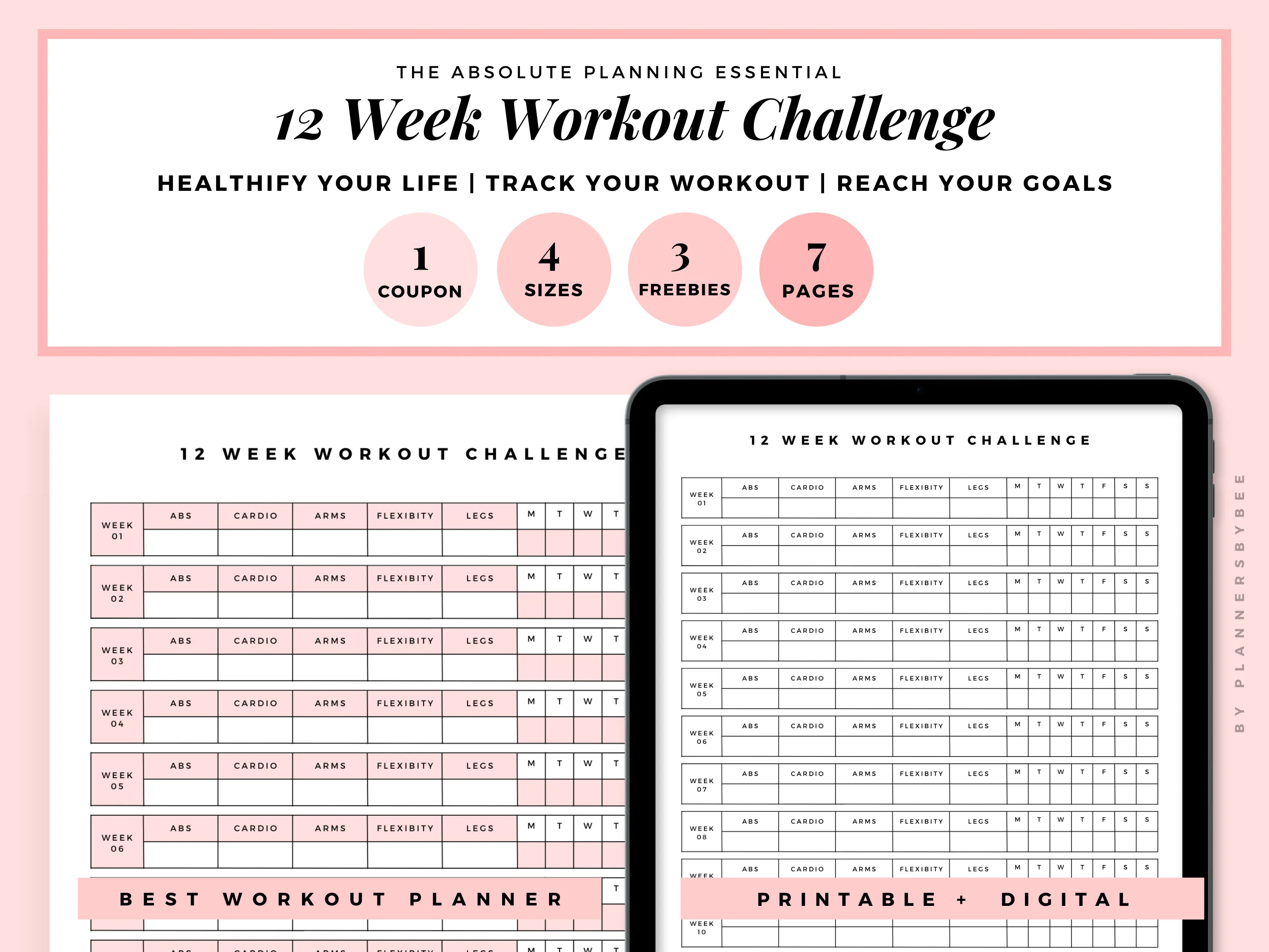 12-Week Ultimate Fitness Transformation Planner | Digital Workout Log & Progress Tracker Template Bundle