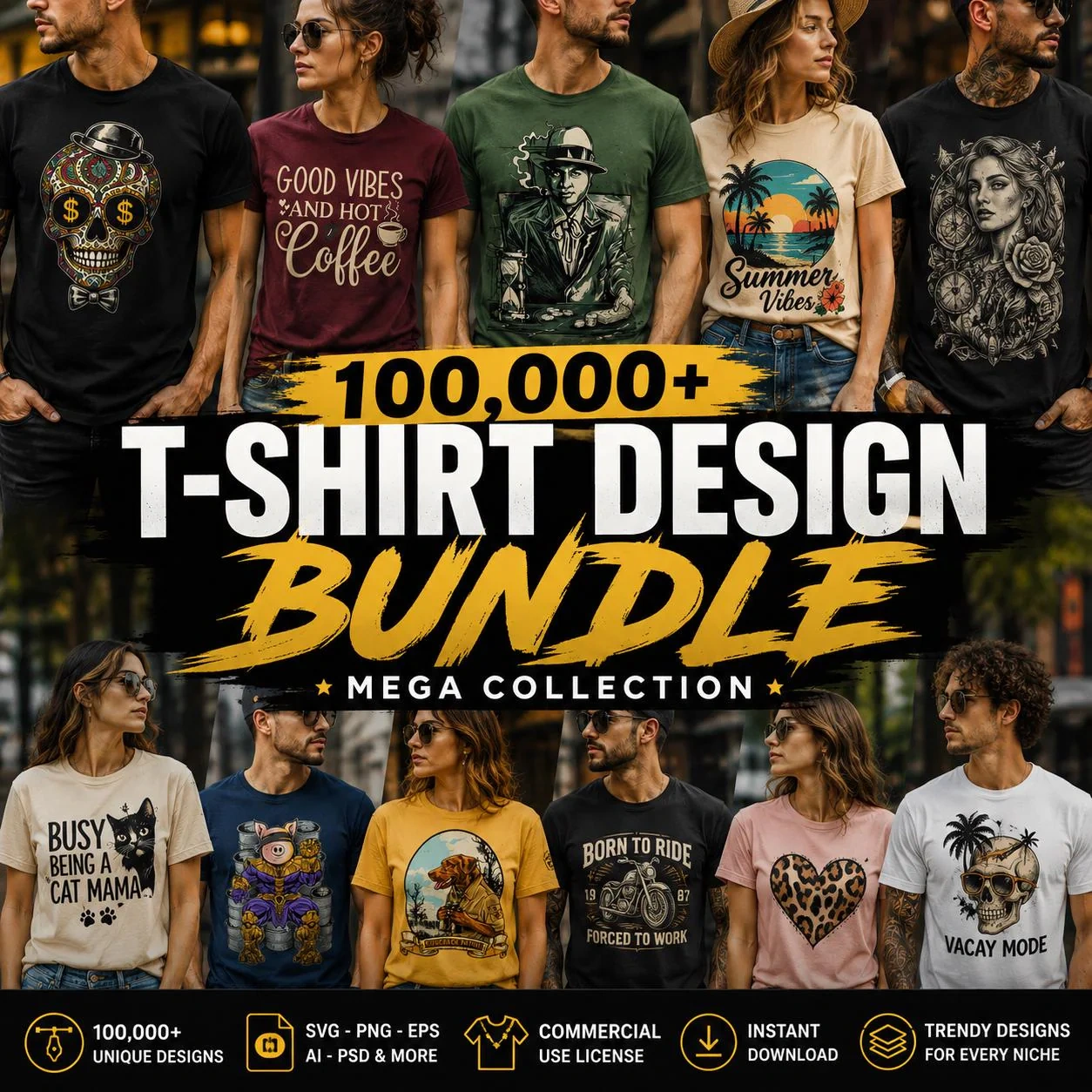 Ultimate T-Shirt Design Bundle: 50+ Premium Vector Templates for Print-on-Demand – Instant Digital Download