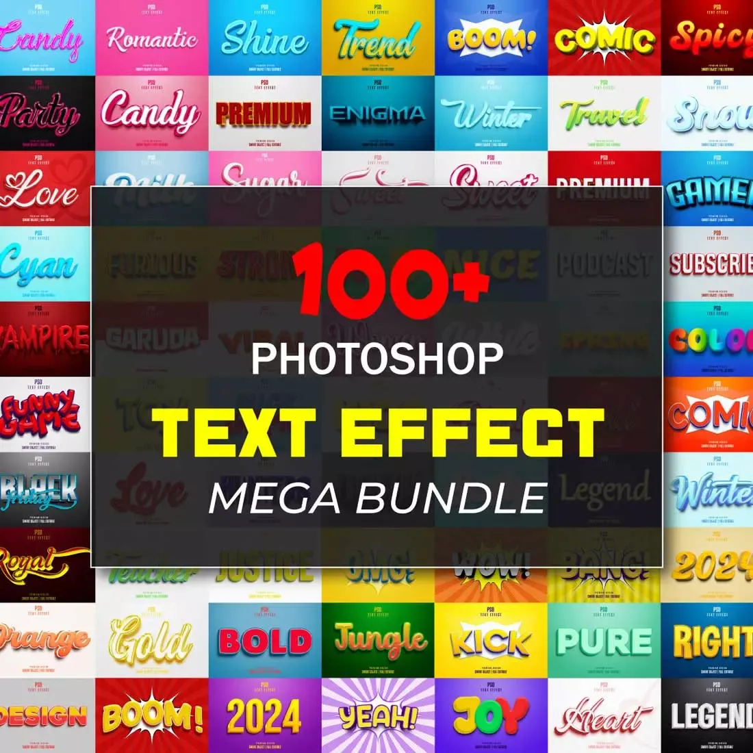 12 Premium Text Effects Bundle – Instant Photoshop Styles & Typography Templates for Pro Designs (Digital Download)