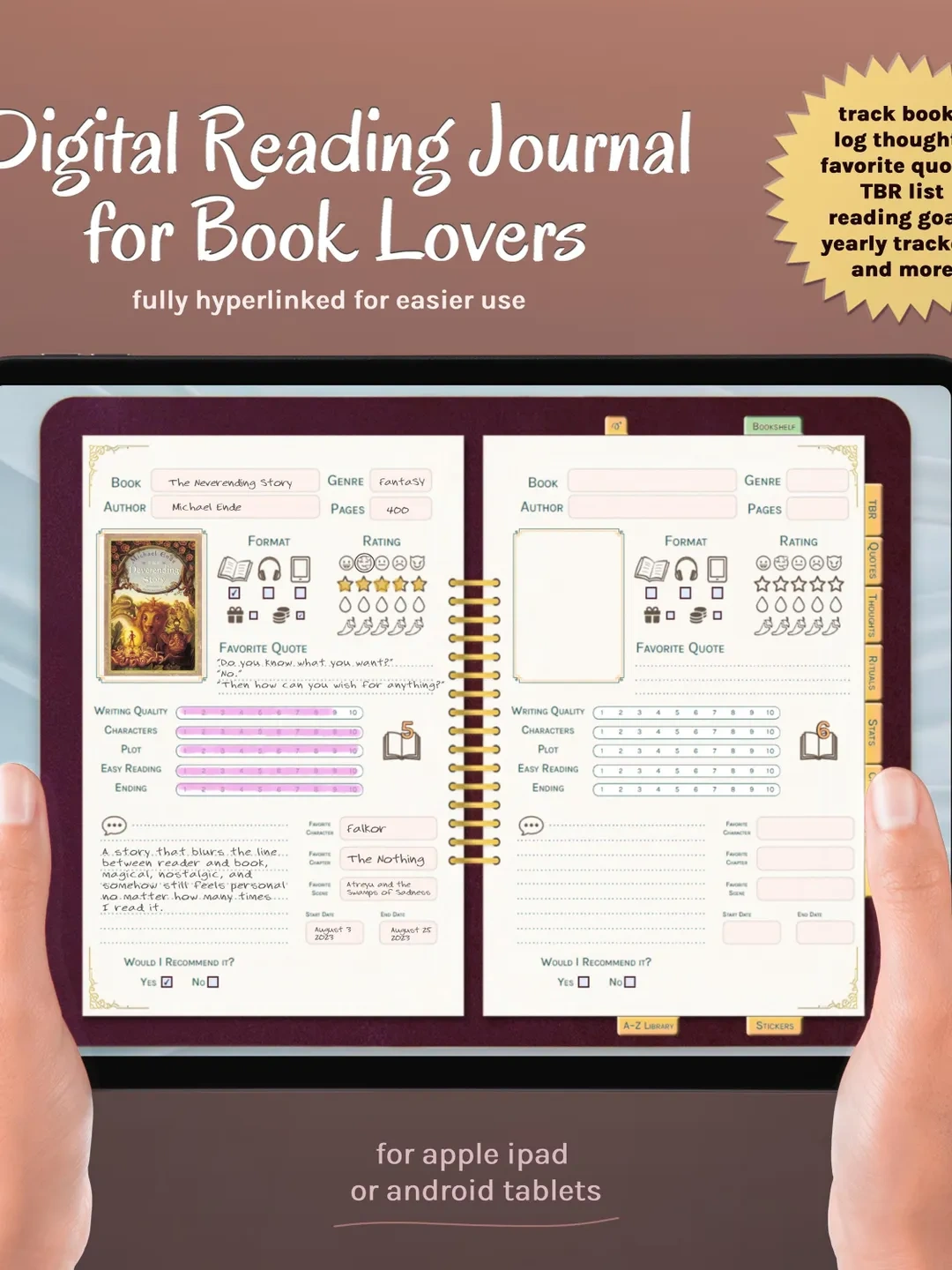 Ultimate Reading Journal Digital Planner – Hyperlinked PDF Template for Book Lovers & Reading Tracker Bundle – Instant Download