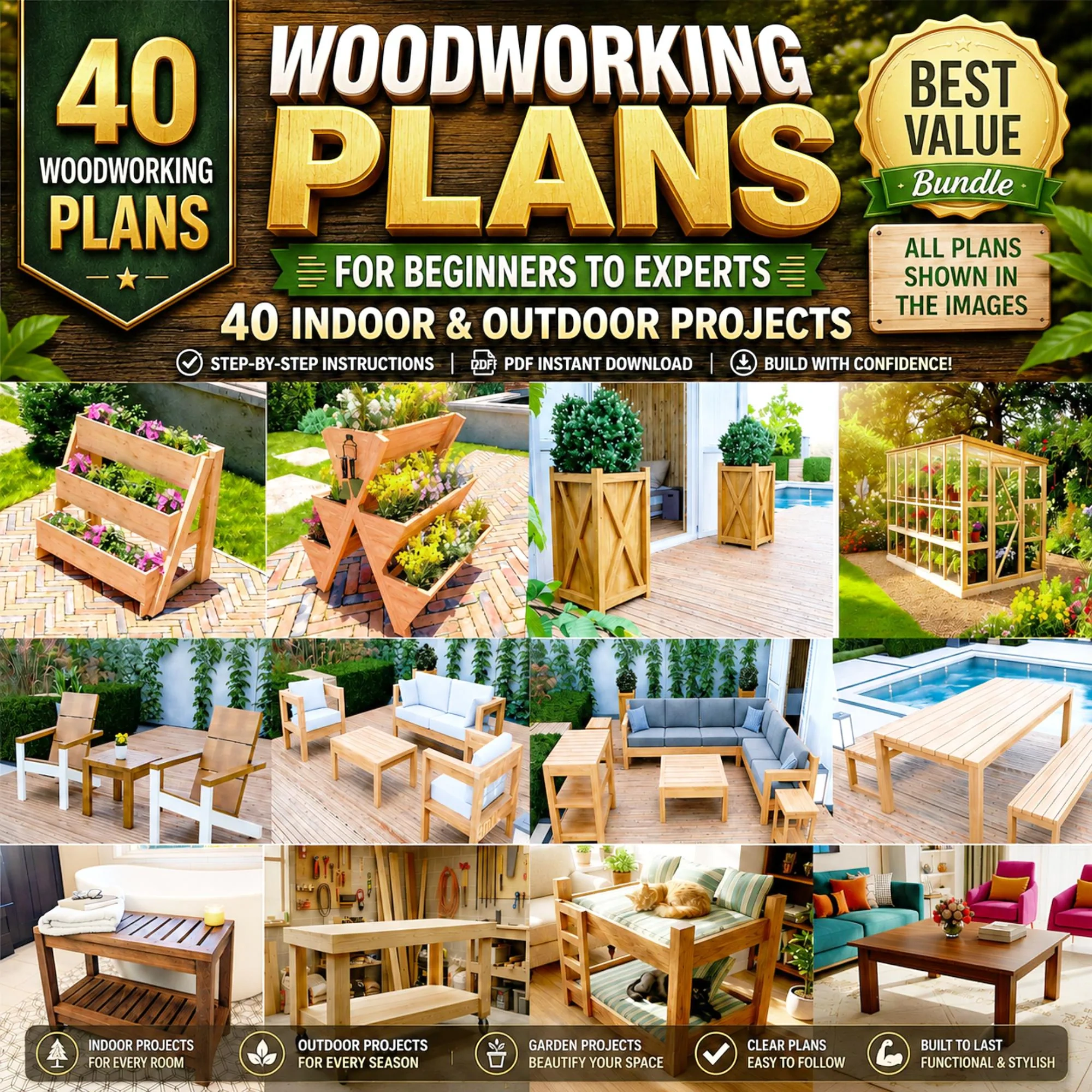 Plantly Garden Furniture Design Bundle – DIY Woodworking Plans & Templates | Instant Digital Download