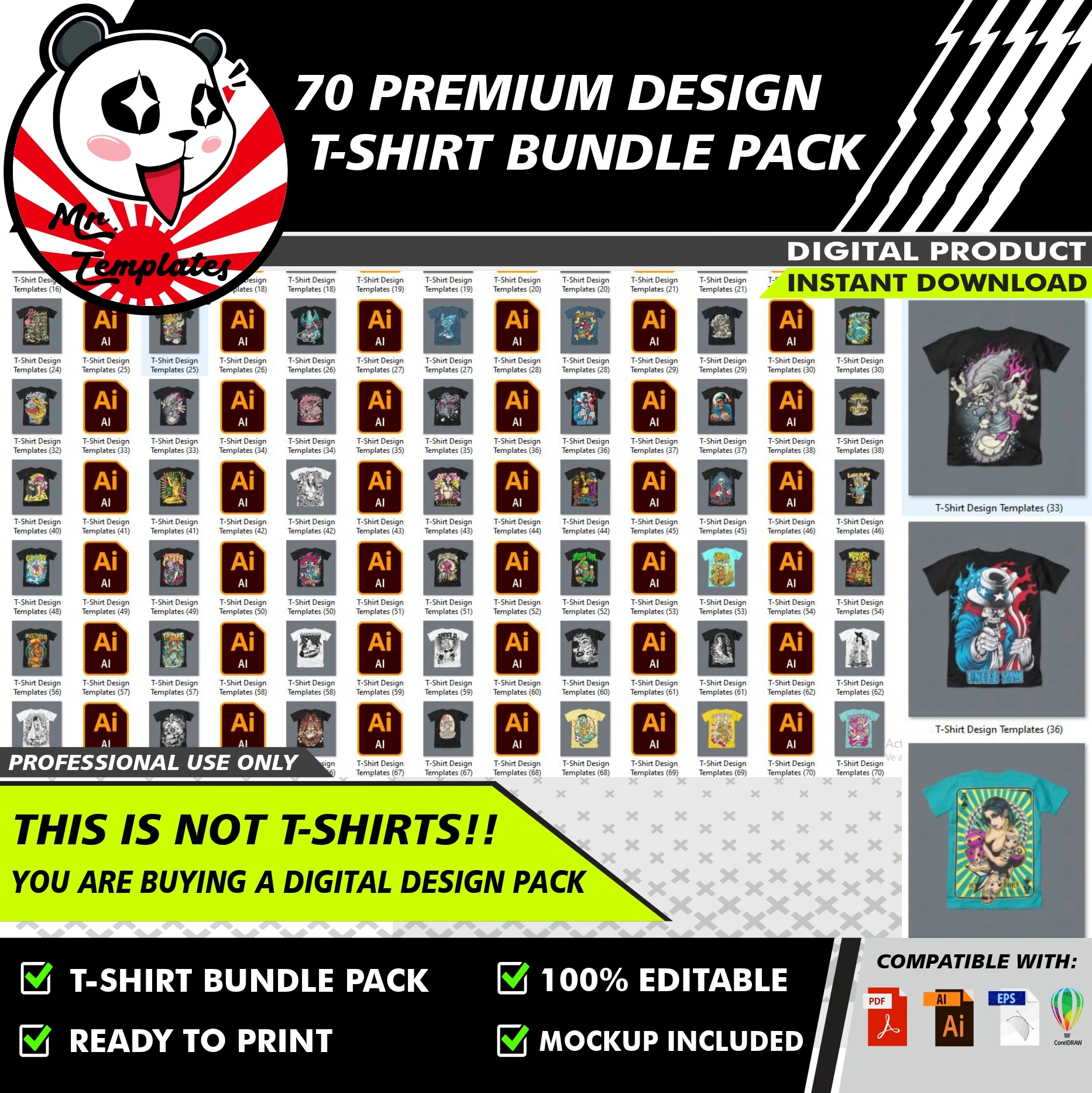 Ultimate T-Shirt Design Bundle: 500+ Premium Vector Graphics & Editable Templates – Instant Digital Download for POD & Merch Success