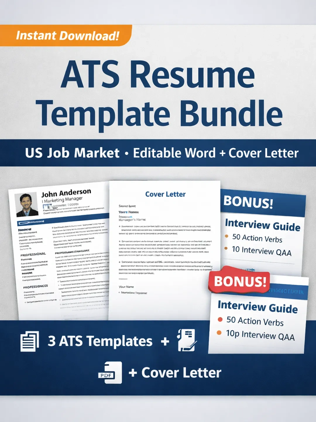 Professional CV Resume Template Vol. 39 – Modern ATS-Friendly Resume Bundle | Editable Digital Download for Job Seekers