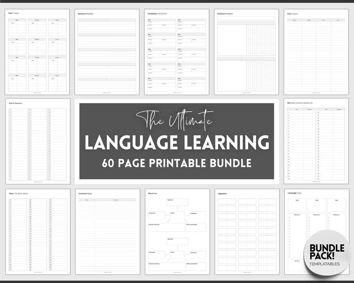 Ultimate Language Learning Bundle: Digital Planner, Vocabulary Templates & Study Tracker – All-in-One Success System