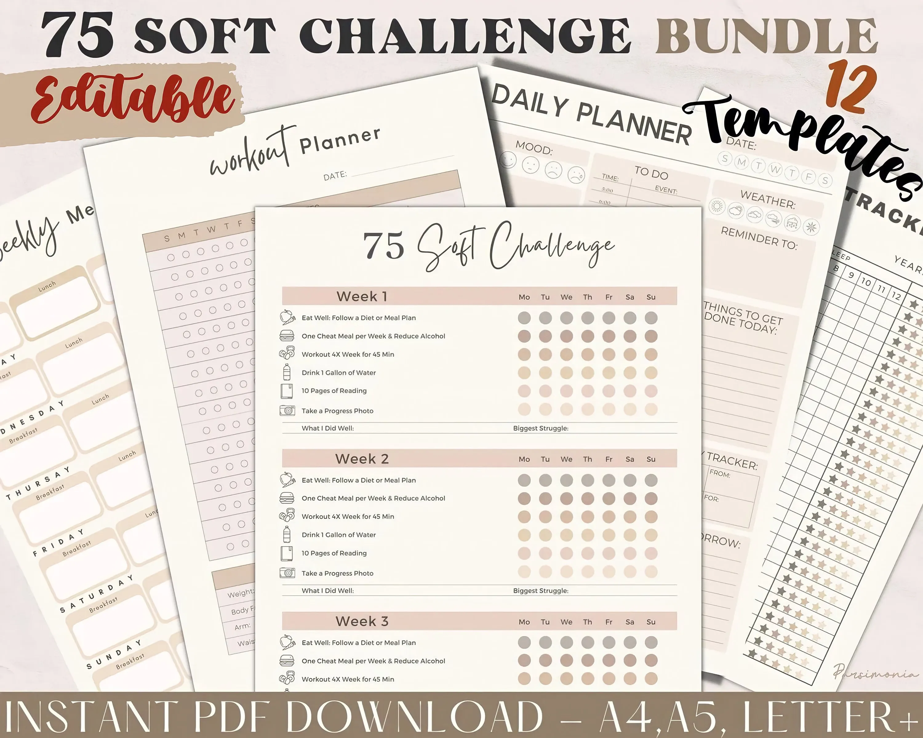 Healthy Living Planner Bundle: All-in-One Wellness, Fitness & Meal Tracker Template – Digital Download for a Healthier You