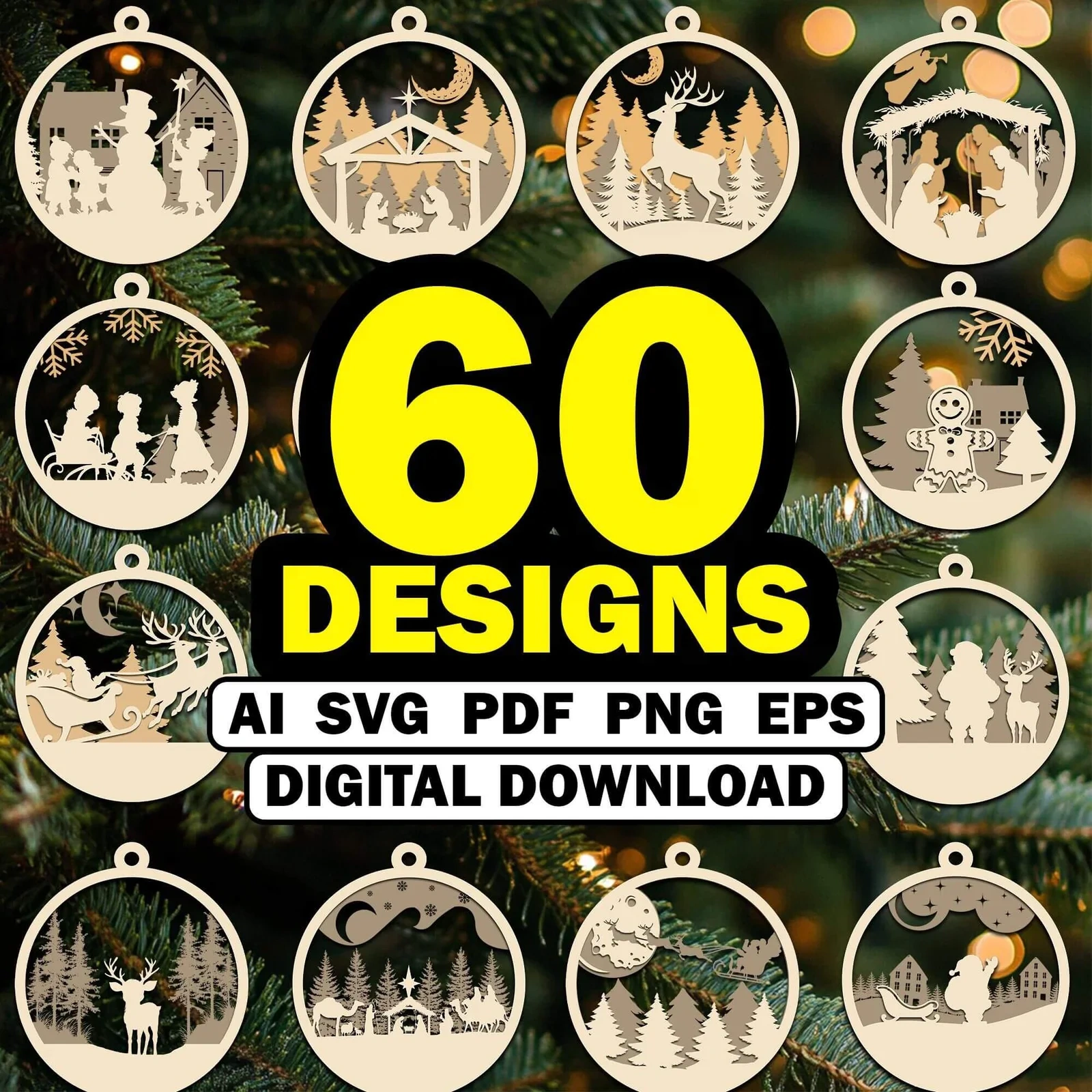 Ultimate Christmas Ornament SVG Bundle: 50+ Ready-to-Cut Laser & Cricut Templates – Instant Digital Download for Holiday Crafts