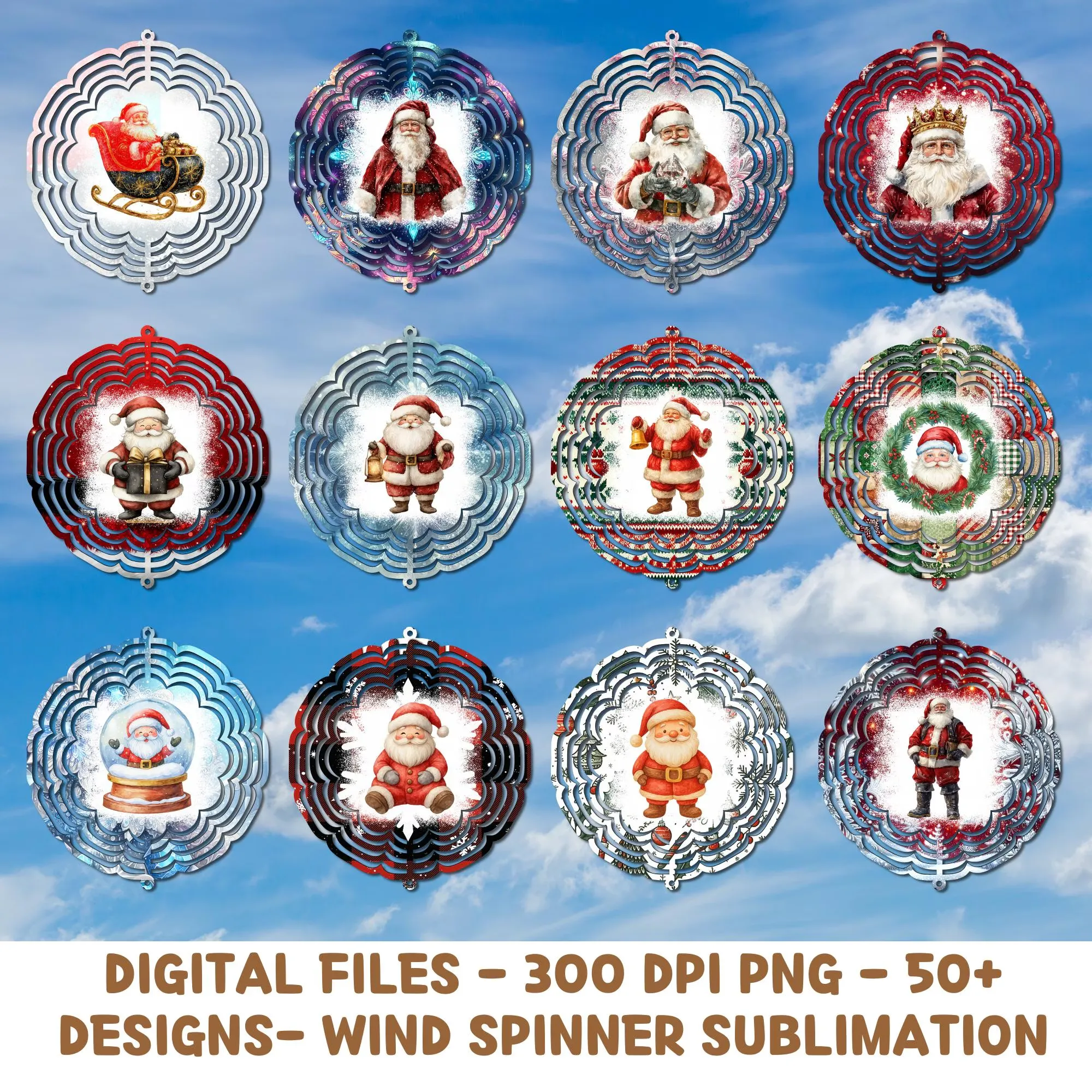 Christmas Wind Spinner Sublimation Bundle – 20 Festive Ready-to-Print Designs | High-Res Digital Download Template