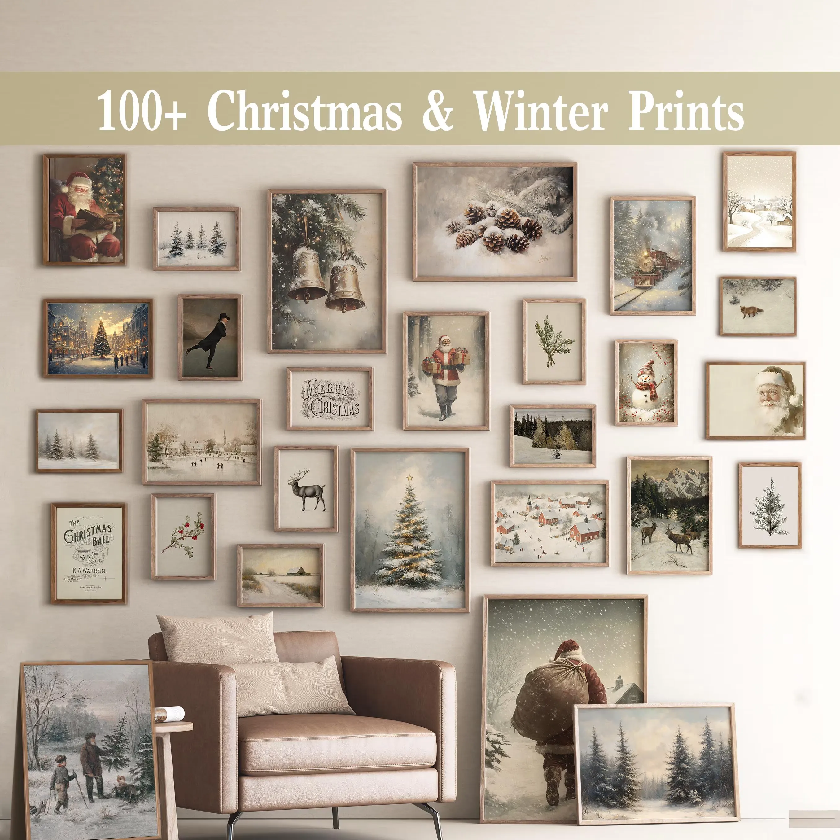 Christmas Wall Art Bundle: 20+ Festive Holiday Prints | Instant Digital Download Decor | Modern Minimalist Seasonal Home Decor Templates