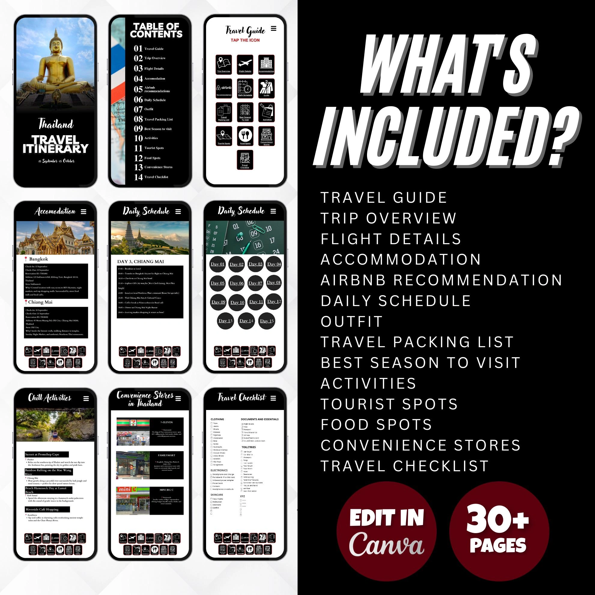 Thailand Travel Planner A4 Template – All-in-One Digital Bundle for Your Dream Trip (Instant Download)