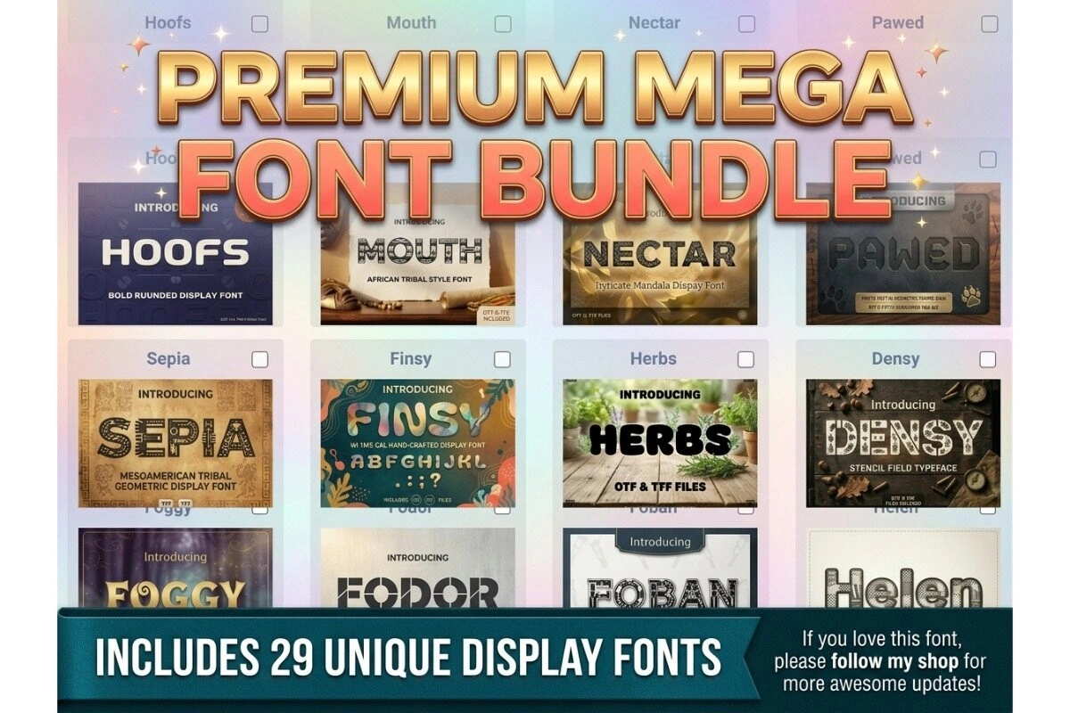 The Ultimate Typography Bundle: 7 Professional Premium Fonts for Creative Design Projects (Digital Download)